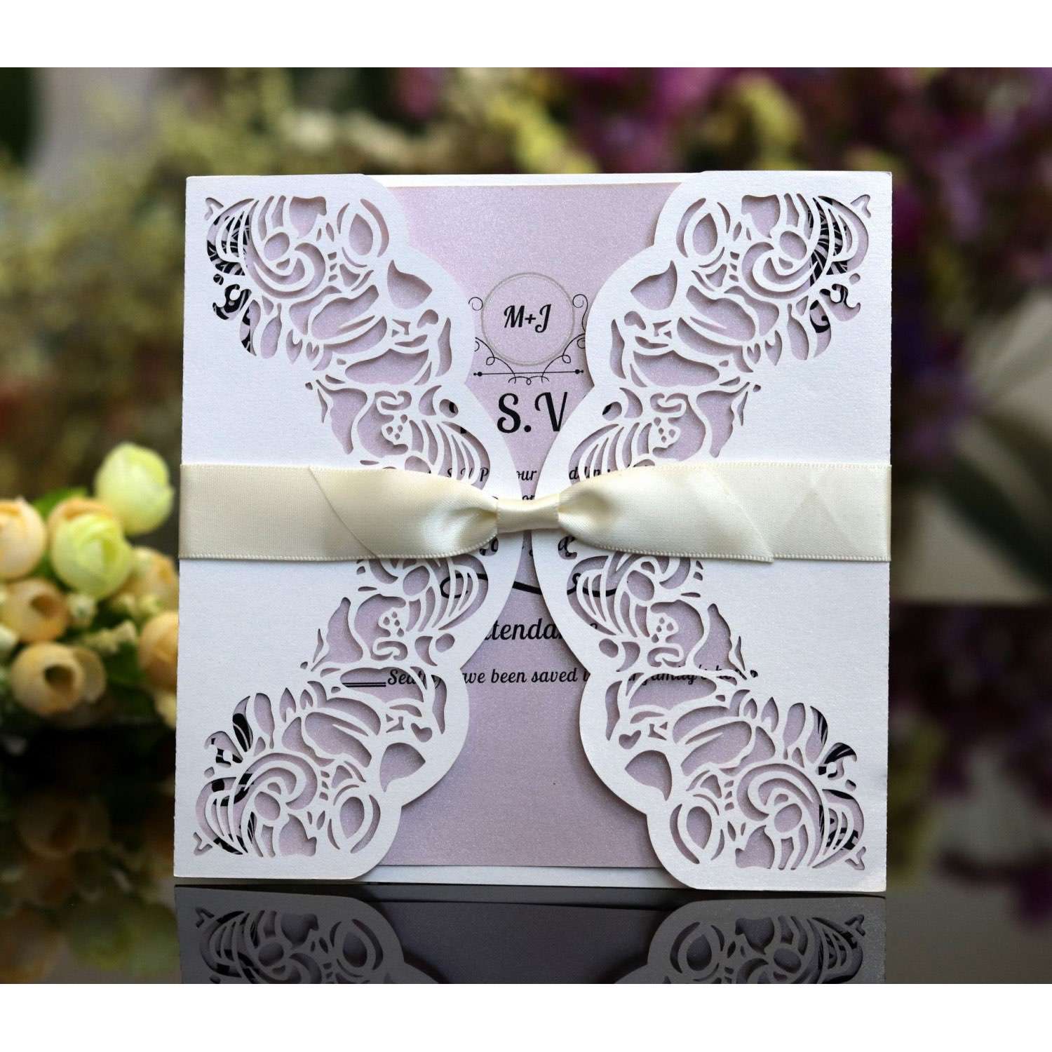 Marriage Invitation Card Wedding Decoration Square White Card Laser Cut 